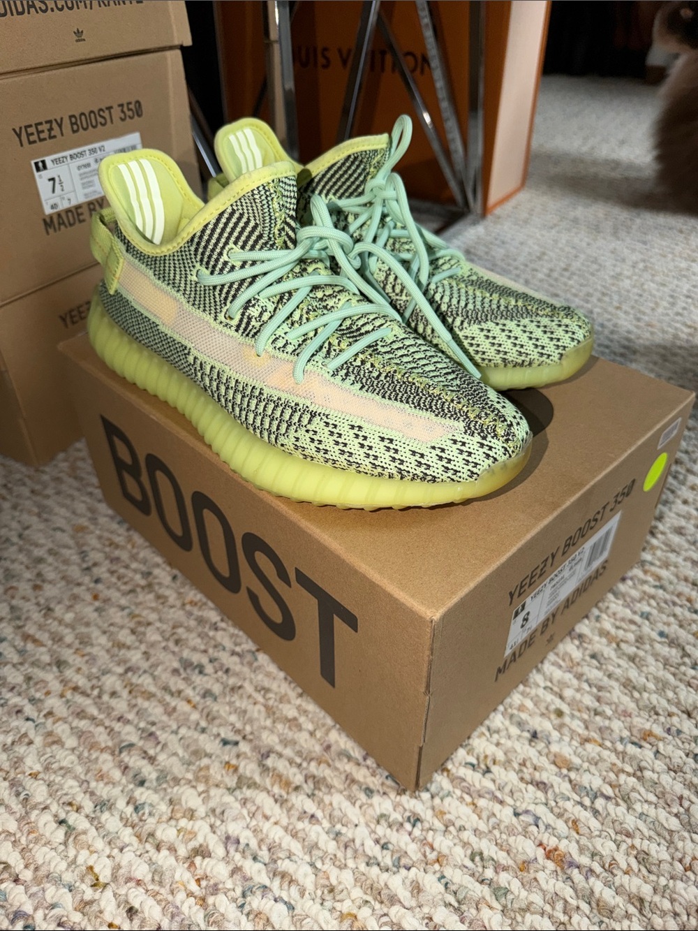 adidas Yeezy Boost 350 V2 Neon Yellow & Mint with Pale Pink Stripe